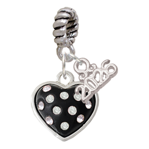Silver Plated Black Resin Heart with Clear Crystals in Frame - Silver Plated Twist Rope Bead Charm Dangle with Mini Year 2026: Year to Remember Jewelry Gift - Celebrations