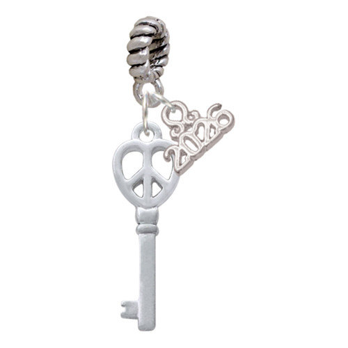 Silver Plated Open Peace Heart Key - Silver Plated Twist Rope Bead Charm Dangle with Mini Year 2026: Year to Remember Jewelry Gift - Celebrations