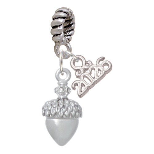 Silver Plated Small Acorn with Crystals - Silver Plated Twist Rope Bead Charm Dangle with Mini Year 2026: Year to Remember Jewelry Gift - Celebrations