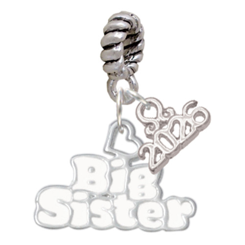 Silver Plated White ''Big Sister'' with Heart - Silver Plated Twist Rope Bead Charm Dangle with Mini Year 2026: Year to Remember Jewelry Gift - Celebrations
