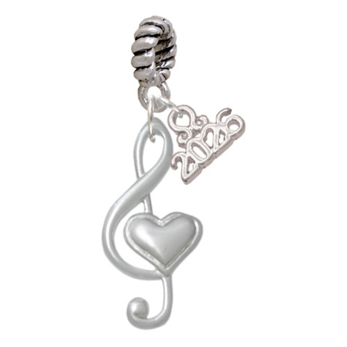 Silver Plated Large Clef with Heart - Silver Plated Twist Rope Bead Charm Dangle with Mini Year 2026: Year to Remember Jewelry Gift - Celebrations