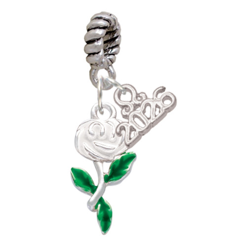 Silver Plated White Rose Flower - Silver Plated Twist Rope Bead Charm Dangle with Mini Year 2026: Year to Remember Jewelry Gift - Celebrations