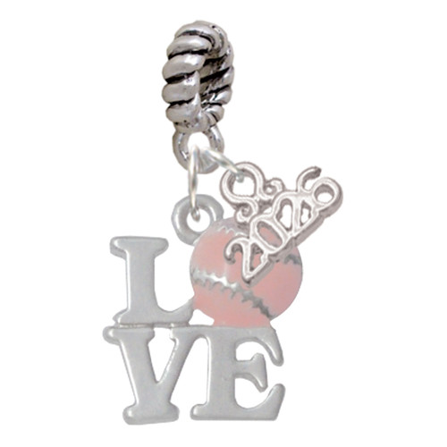 Love with Pink Softball - Silver Plated Twist Rope Bead Charm Dangle with Mini Year 2026: Year to Remember Jewelry Gift - Celebrations