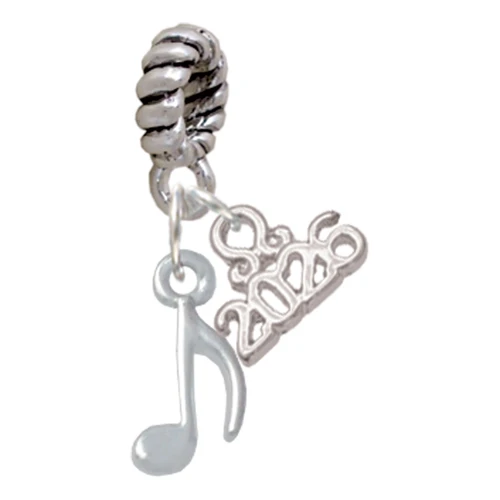 Silver Plated Mini Eighth Note - Silver Plated Twist Rope Bead Charm Dangle with Mini Year 2026: Year to Remember Jewelry Gift - Celebrations
