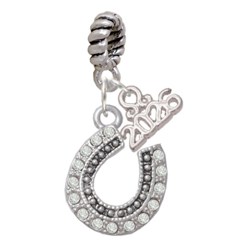 Gold-tone Beaded Clear Crystal Horseshoe with Good Luck - Silver Plated Twist Rope Bead Charm Dangle with Mini Year 2026: Year to Remember Jewelry Gift - Celebrations
