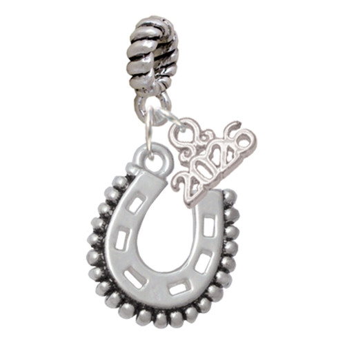 Silver Plated Beaded Horseshoe - Silver Plated Twist Rope Bead Charm Dangle with Mini Year 2026: Year to Remember Jewelry Gift - Celebrations