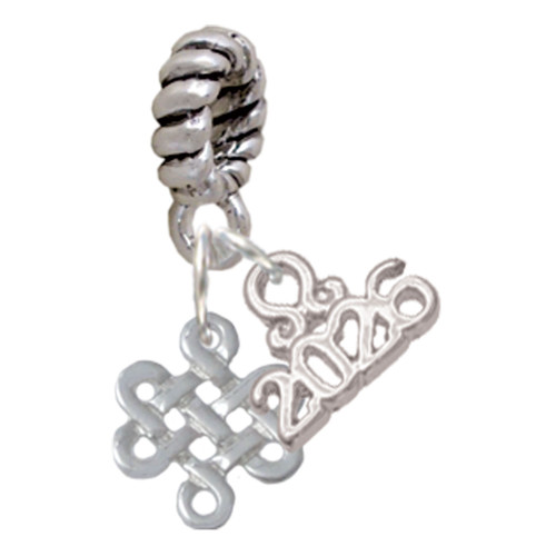 Silver Plated Mini Open Infinity Knot - Silver Plated Twist Rope Bead Charm Dangle with Mini Year 2026: Year to Remember Jewelry Gift - Celebrations