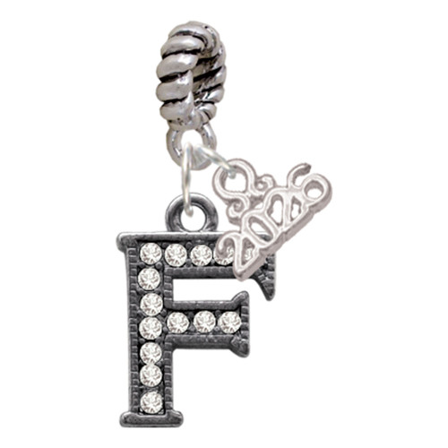 Black Nickeltone Crystal Initial - F - Beaded Border - Silver Plated Twist Rope Bead Charm Dangle with Mini Year 2026: Year to Remember Jewelry Gift - Celebrations