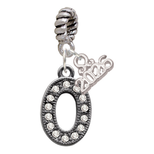 Black Nickeltone Crystal Initial - O - Beaded Border - Silver Plated Twist Rope Bead Charm Dangle with Mini Year 2026: Year to Remember Jewelry Gift - Celebrations