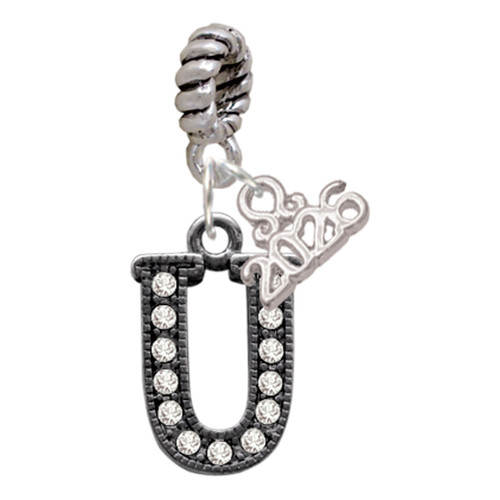 Black Nickeltone Crystal Initial - U - Beaded Border - Silver Plated Twist Rope Bead Charm Dangle with Mini Year 2026: Year to Remember Jewelry Gift - Celebrations