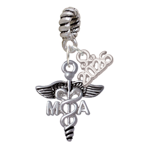 Silver Plated Caduceus - MA - Silver Plated Twist Rope Bead Charm Dangle with Mini Year 2026: Year to Remember Jewelry Gift - Celebrations