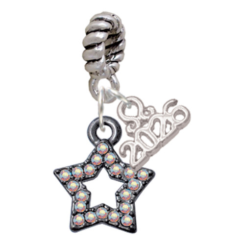 Black Nickeltone AB Crystal Lucky Star - Silver Plated Twist Rope Bead Charm Dangle with Mini Year 2026: Year to Remember Jewelry Gift - Celebrations