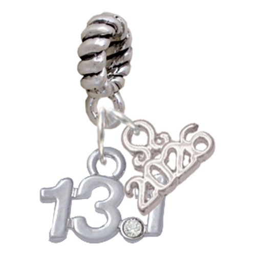 Silver Plated Half Marathon - 13.1 with Clear Crystal - Silver Plated Twist Rope Bead Charm Dangle with Mini Year 2026: Year to Remember Jewelry Gift - Celebrations
