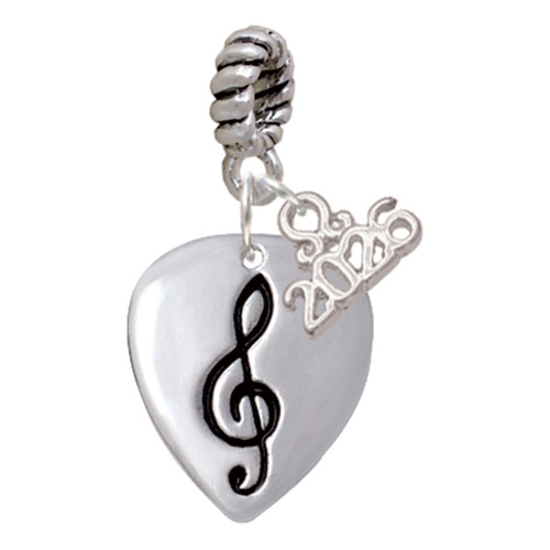 Silver Plated Large Clef on Guitar Pick - Silver Plated Twist Rope Bead Charm Dangle with Mini Year 2026: Year to Remember Jewelry Gift - Celebrations