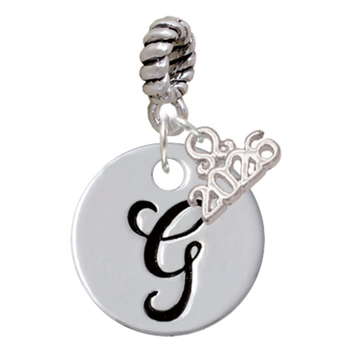 Silver Plated Large Script Letter Disc - G - Silver Plated Twist Rope Bead Charm Dangle with Mini Year 2026: Year to Remember Jewelry Gift - Celebrations