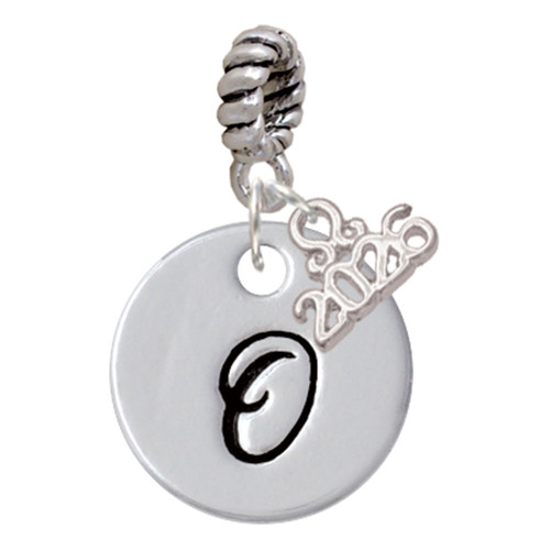 Silver Plated Large Script Letter Disc - O - Silver Plated Twist Rope Bead Charm Dangle with Mini Year 2026: Year to Remember Jewelry Gift - Celebrations