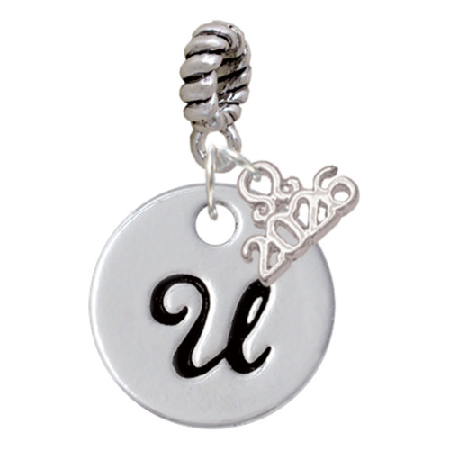 Silver Plated Large Script Letter Disc - U - Silver Plated Twist Rope Bead Charm Dangle with Mini Year 2026: Year to Remember Jewelry Gift - Celebrations