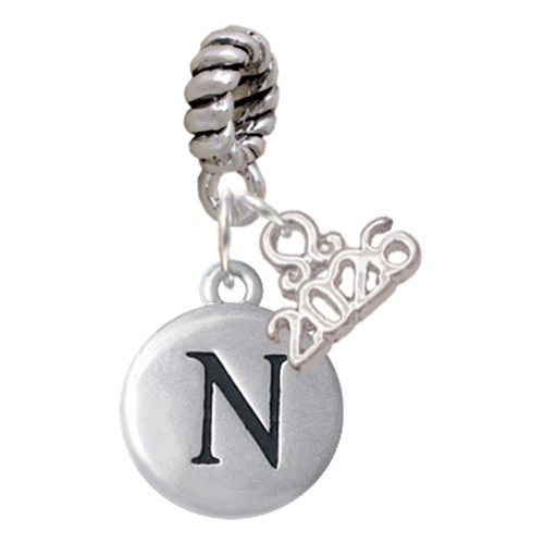Silver Plated Capital Letter - N - Pebble Disc - Silver Plated Twist Rope Bead Charm Dangle with Mini Year 2026: Year to Remember Jewelry Gift - Celebrations