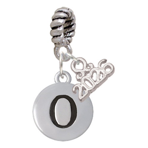 Silver Plated Capital Letter - O - Pebble Disc - Silver Plated Twist Rope Bead Charm Dangle with Mini Year 2026: Year to Remember Jewelry Gift - Celebrations