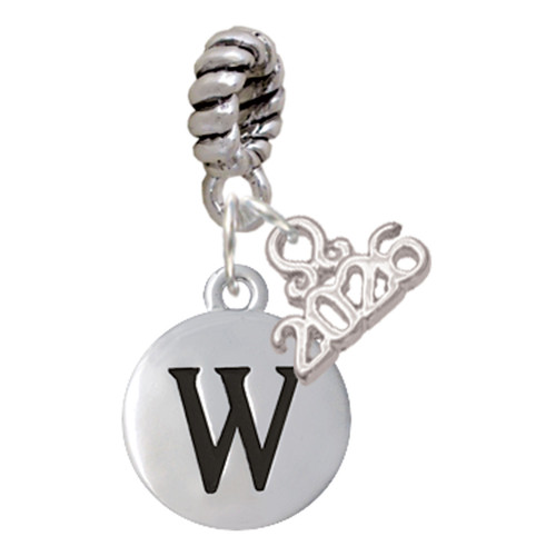 Silver Plated Capital Letter - W - Pebble Disc - Silver Plated Twist Rope Bead Charm Dangle with Mini Year 2026: Year to Remember Jewelry Gift - Celebrations