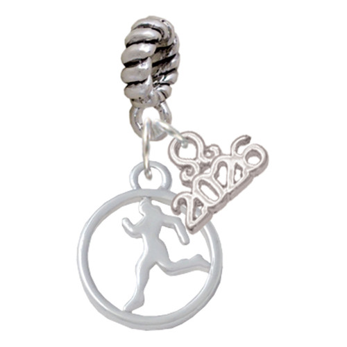 Runner Silhouette in 1/2'' Disc - Silver Plated Twist Rope Bead Charm Dangle with Mini Year 2026: Year to Remember Jewelry Gift - Celebrations