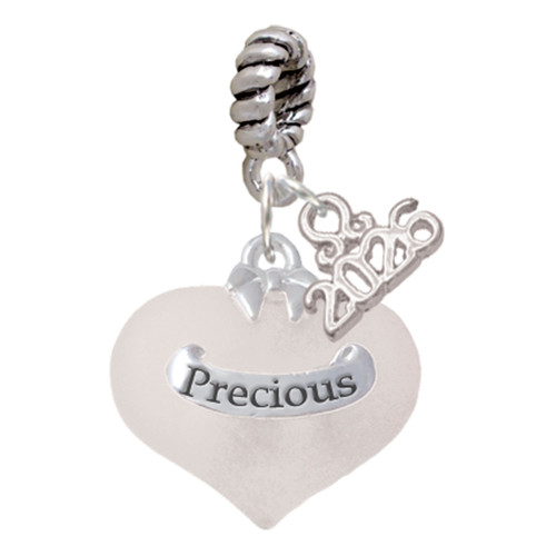Precious White Heart with Baby Feet - Silver Plated Twist Rope Bead Charm Dangle with Mini Year 2026: Year to Remember Jewelry Gift - Celebrations