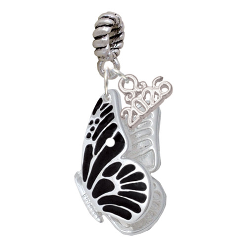 Silver Plated Large Black Flying Butterfly - Silver Plated Twist Rope Bead Charm Dangle with Mini Year 2026: Year to Remember Jewelry Gift - Celebrations