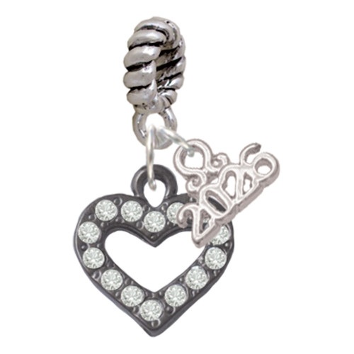 Black Nickeltone Crystal Open Heart - Silver Plated Twist Rope Bead Charm Dangle with Mini Year 2026: Year to Remember Jewelry Gift - Celebrations