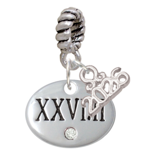 Silver Plated Marathon with Clear Crystal Roman Numeral - Silver Plated Twist Rope Bead Charm Dangle with Mini Year 2026: Year to Remember Jewelry Gift - Celebrations
