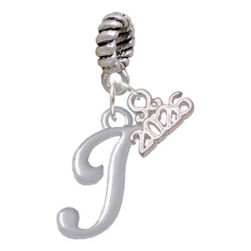 Silver Plated Small Gelato Script Initial - I - Silver Plated Twist Rope Bead Charm Dangle with Mini Year 2026: Year to Remember Jewelry Gift - Celebrations