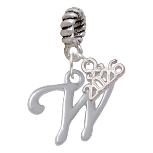 Silver Plated Small Gelato Script Initial - W - Silver Plated Twist Rope Bead Charm Dangle with Mini Year 2026: Year to Remember Jewelry Gift - Celebrations
