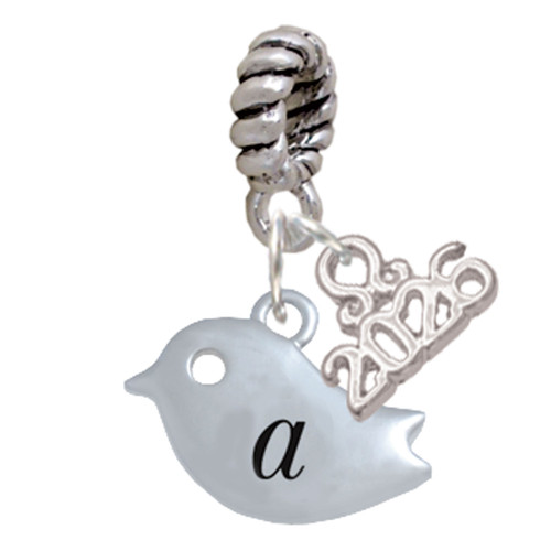 Silver Plated Little Bird Initial - A - Silver Plated Twist Rope Bead Charm Dangle with Mini Year 2026: Year to Remember Jewelry Gift - Celebrations