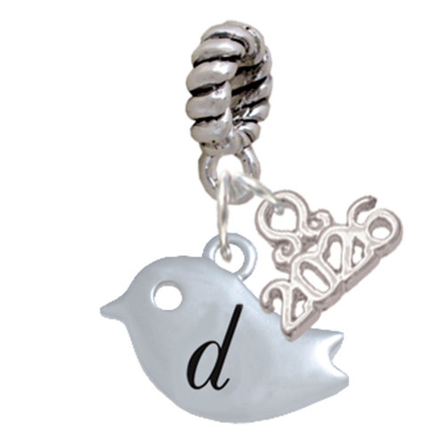 Silver Plated Little Bird Initial - D - Silver Plated Twist Rope Bead Charm Dangle with Mini Year 2026: Year to Remember Jewelry Gift - Celebrations