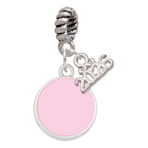 Silver Plated Small Pink Enamel Disc - Silver Plated Twist Rope Bead Charm Dangle with Mini Year 2026: Year to Remember Jewelry Gift - Celebrations