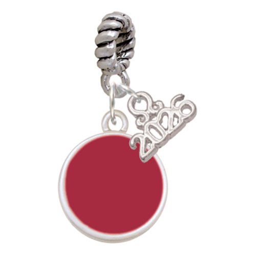 Silver Plated Small Maroon Enamel Disc - Silver Plated Twist Rope Bead Charm Dangle with Mini Year 2026: Year to Remember Jewelry Gift - Celebrations