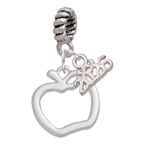 Silver Plated Apple Outline - Silver Plated Twist Rope Bead Charm Dangle with Mini Year 2026: Year to Remember Jewelry Gift - Celebrations