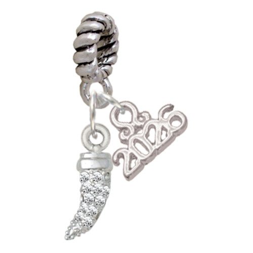 Silver Plated Small Crystal Tooth - Silver Plated Twist Rope Bead Charm Dangle with Mini Year 2026: Year to Remember Jewelry Gift - Celebrations