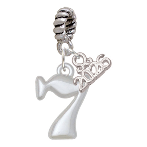 Medium Lucky 7 - Silver Plated Twist Rope Bead Charm Dangle with Mini Year 2026: Year to Remember Jewelry Gift - Celebrations