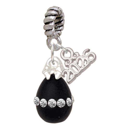 Black Easter Egg with Clear Crystal Band - Silver Plated Twist Rope Bead Charm Dangle with Mini Year 2026: Year to Remember Jewelry Gift - Celebrations