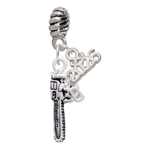Silver Plated Chainsaw - Silver Plated Twist Rope Bead Charm Dangle with Mini Year 2026: Year to Remember Jewelry Gift - Celebrations