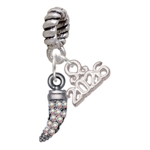 Black Nickeltone Small AB Crystal Tooth - Silver Plated Twist Rope Bead Charm Dangle with Mini Year 2026: Year to Remember Jewelry Gift - Celebrations