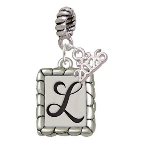 Silver Plated Pebble Border Initial - L - Silver Plated Twist Rope Bead Charm Dangle with Mini Year 2026: Year to Remember Jewelry Gift - Celebrations