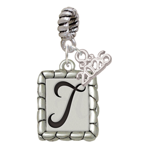 Silver Plated Pebble Border Initial - T - Silver Plated Twist Rope Bead Charm Dangle with Mini Year 2026: Year to Remember Jewelry Gift - Celebrations