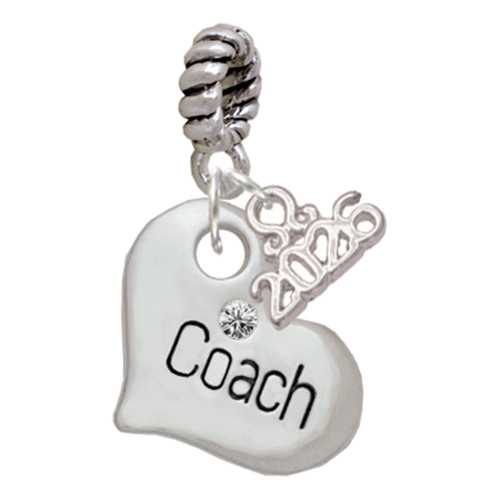 Silver Plated Large ''Coach'' Heart - Silver Plated Twist Rope Bead Charm Dangle with Mini Year 2026: Year to Remember Jewelry Gift - Celebrations