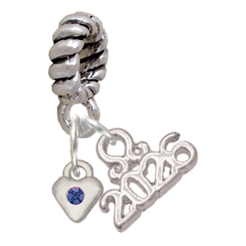 Silver Plated Mini September - Blue Crystal Heart - Silver Plated Twist Rope Bead Charm Dangle with Mini Year 2026: Year to Remember Jewelry Gift - Celebrations