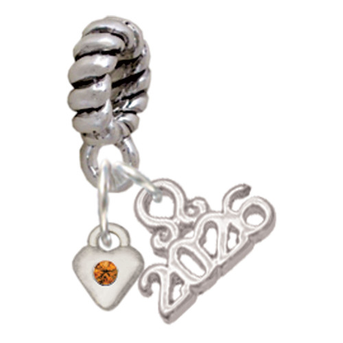 Silver Plated Mini November - Yellow Crystal Heart - Silver Plated Twist Rope Bead Charm Dangle with Mini Year 2026: Year to Remember Jewelry Gift - Celebrations