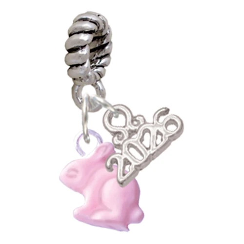 Mini Pink Bunny - Silver Plated Twist Rope Bead Charm Dangle with Mini Year 2026: Year to Remember Jewelry Gift - Celebrations