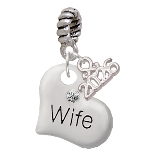 Silver Plated Large Wife Heart - Silver Plated Twist Rope Bead Charm Dangle with Mini Year 2026: Year to Remember Jewelry Gift - Celebrations