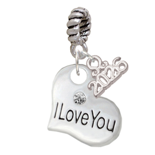 Silver Plated Large I Love You Heart - Silver Plated Twist Rope Bead Charm Dangle with Mini Year 2026: Year to Remember Jewelry Gift - Celebrations