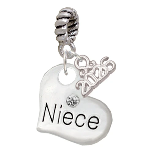 Silver Plated Large Niece Heart - Silver Plated Twist Rope Bead Charm Dangle with Mini Year 2026: Year to Remember Jewelry Gift - Celebrations